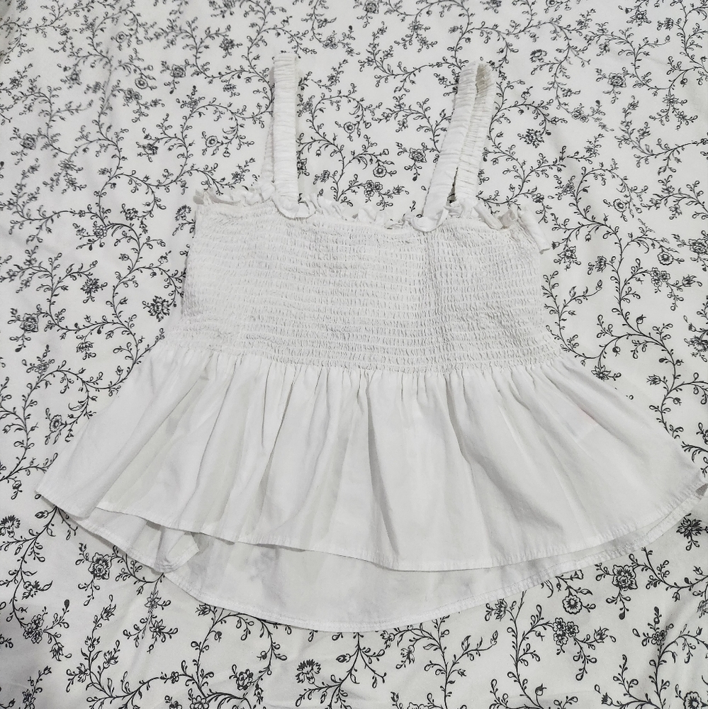 Topshop white ruched smocked top
